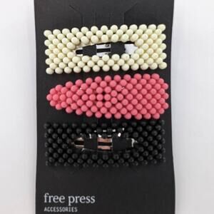 Beaded Barrettes Set of 3 Pink White Black Hair Clasps